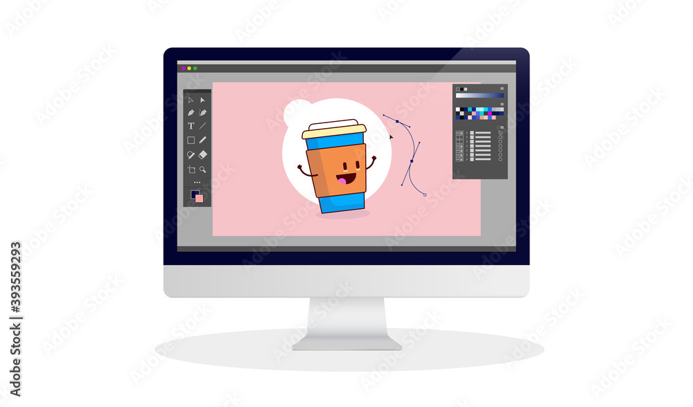 Vettoriale Stock Illustration software on desktop computer - Making vector  art on a computer with software and user interface. Illustrator profession  work concept. | Adobe Stock