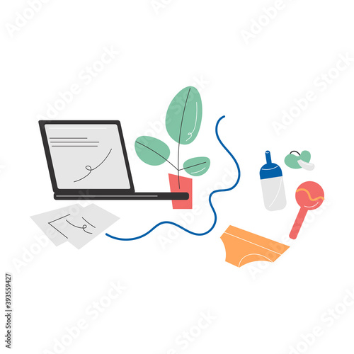 symbol of female doubts and ideas between choosing work and career or family and baby