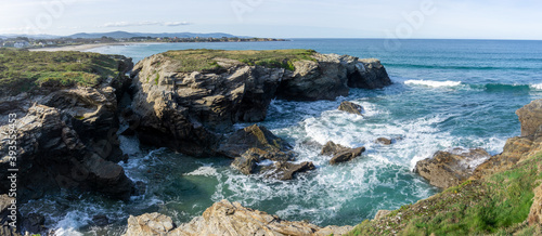 view of the coast and beaches near Playa de Catedrales in Galicia photo