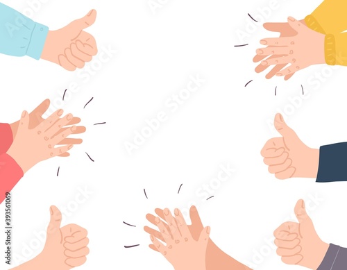 Good job. Human cartoon hands clap. Thumb up. Vector congratulations bravo concept