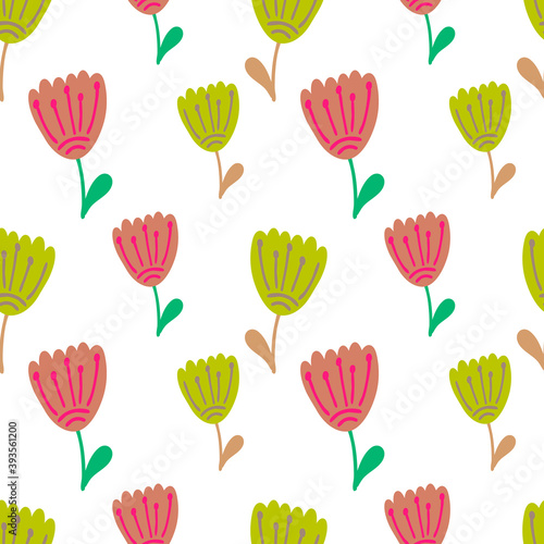 Boho flower with leaf seamless pattern isolated on white. Cartoon vector stock illustration. EPS 10 © Iryna