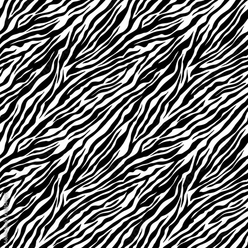 Zebra seamless pattern. Black and white zebra stripes. Vector zoo fabric animal skin material. Animal seamless prints
