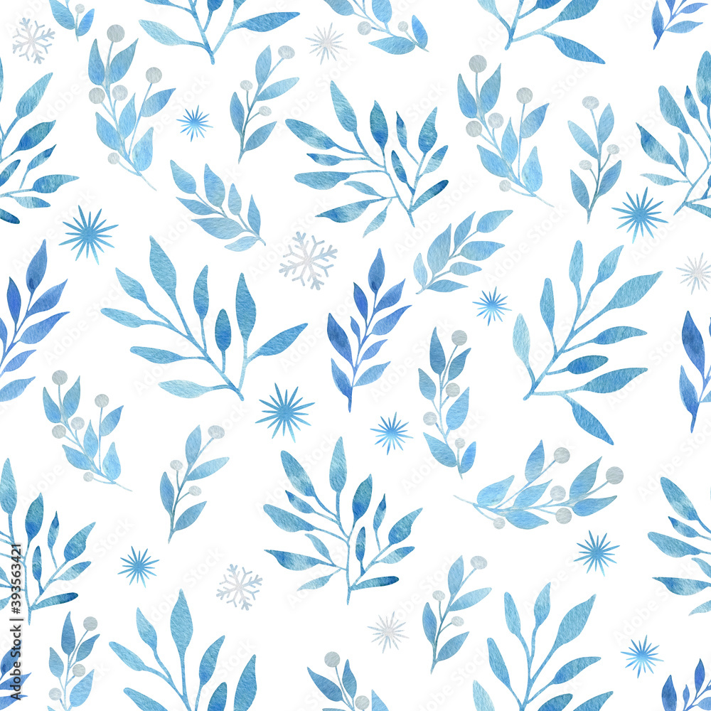Christmas watercolor seamless pattern with blue branches Christmas watercolor seamless pattern with blue branches