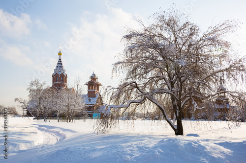 Winter landscape with an Orthodox Church.