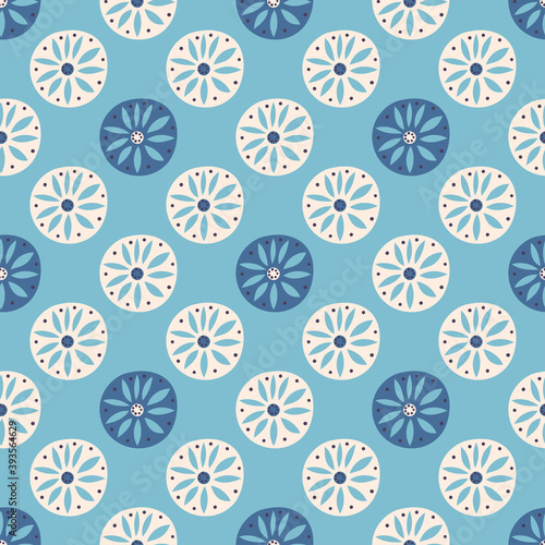 Abstract decorative seamless pattern with ornamental elements, blue background