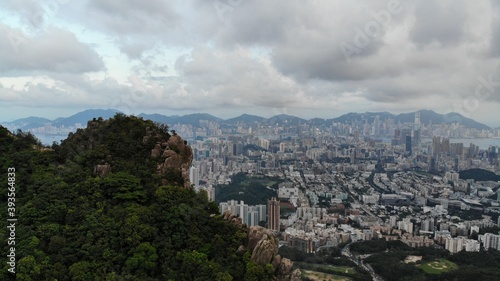 Lion rock landscape with the hong kong kowloon cityscape with gloomy weather