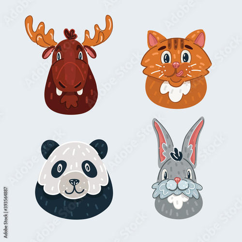 Fototapeta Naklejka Na Ścianę i Meble -  Vector illustration of animal faces set. Moose, panda, hare, cat.