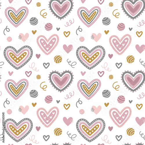 Seamless pattern with hand drawn hearts.