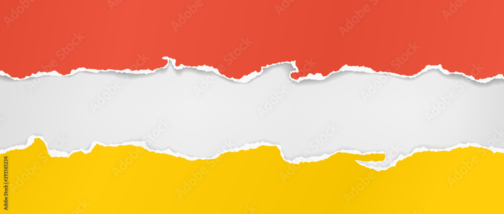 Torn of bright red and yellow paper are on white background for text, advertising or design. Vector illustration Torn of bright red and yellow paper are on white background for text, advertising or design. Vector illustration