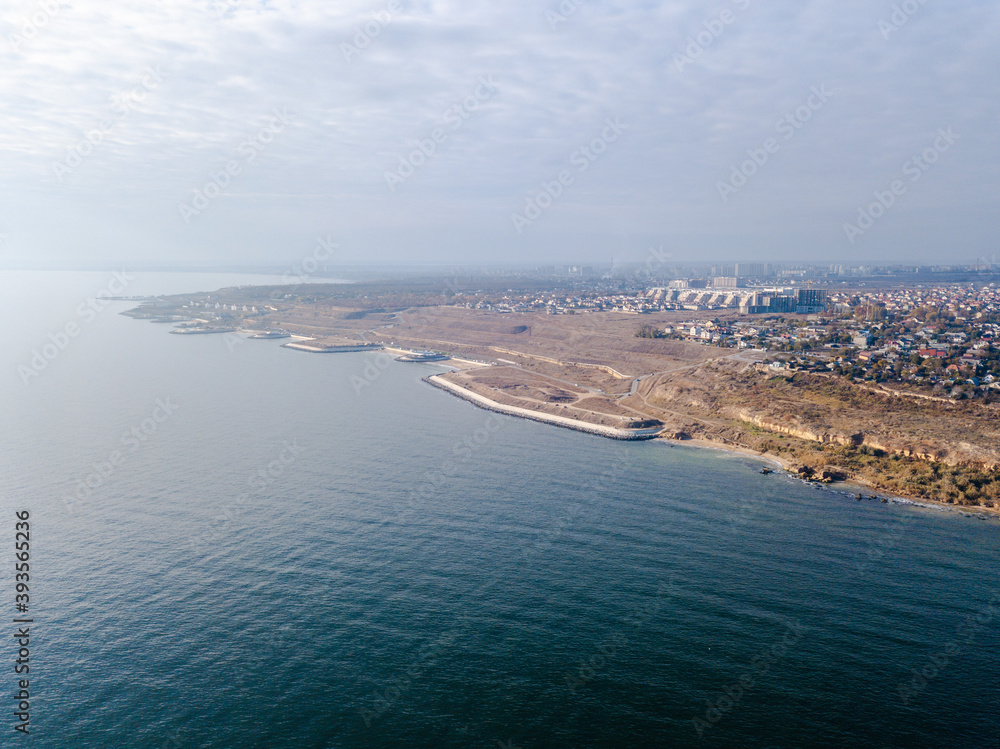 Drone view of black sea coast resort at sunny day