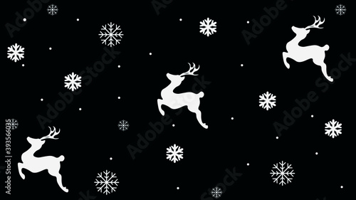 Winter illustration with white deers and white snowflakes