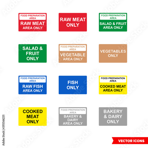 Food safety colour coded signs icon set of color types. Isolated vector sign symbols. Icon pack.