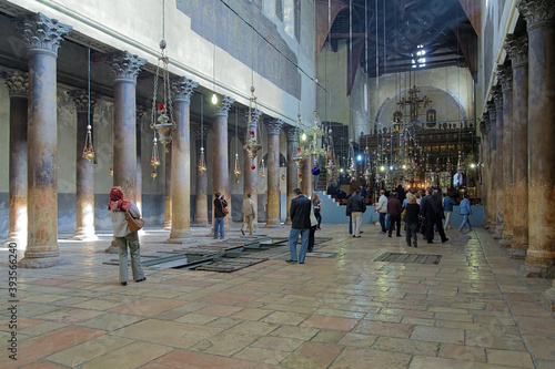 Interior of the Church of the Nativity in Bethlehem, Israel