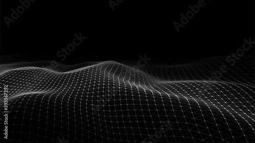 Digital dynamic wave of particles. Vector abstract futuristic background. Big data visualization.