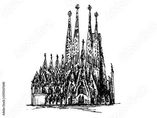 Sagrada Família sketch vector hand drawn black and white illustration 