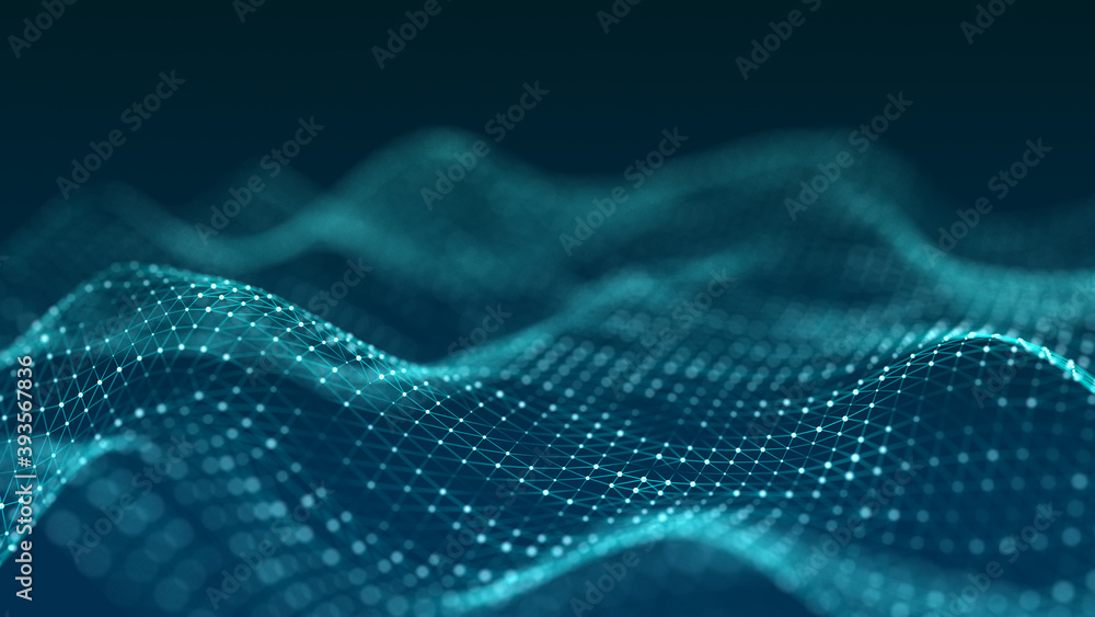 Digital dynamic cyber wave. Abstract futuristic blue background with dots and lines. Big data visualization. 3D rendering. Digital dynamic cyber wave. Abstract futuristic blue background with dots and lines. Big data visualization. 3D rendering.