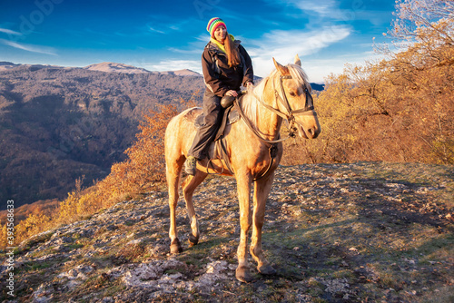 Woman and horse  landscape autumn