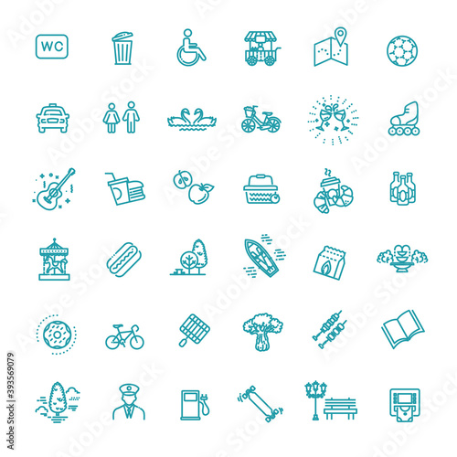 City park icons set. The open plot of land for recreation