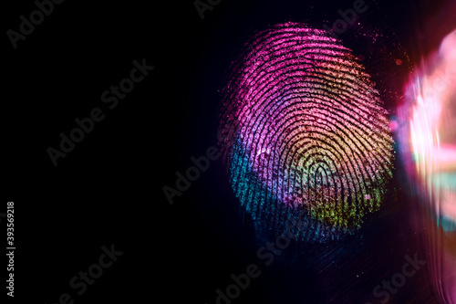 Close up beautiful abstract multi colored fingerprint on  background texture for design. Macro photography view. photo
