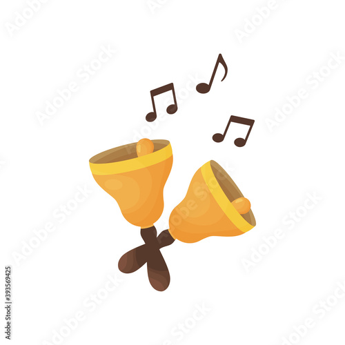 Cartoon golden handbells, jingle bells. Vector illustration