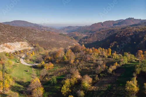 Autumn colors above the Romanian village  in Gorj county