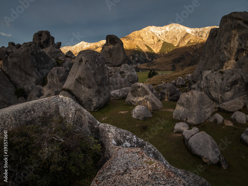 Castle Hill high country station in New Zealand's South Island. The hill was so named because of the imposing array of limestone boulders in the area reminiscent of an old, run-down stone castle.