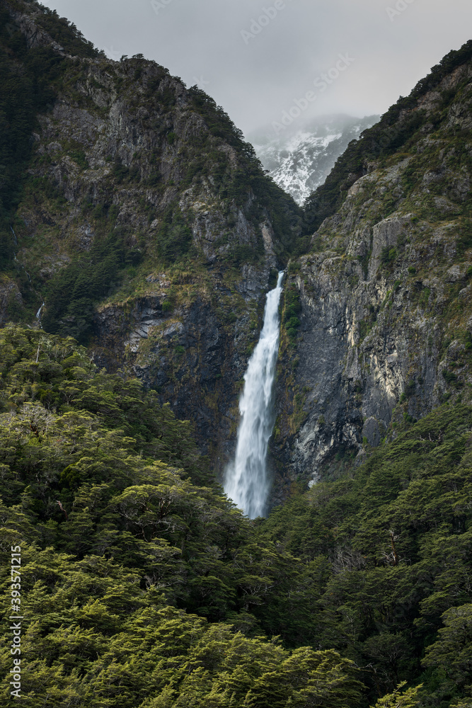 Devil's Punchball waterfall (131m), Arthur's Pass, South Island, New Zealand. Devil's Punchball waterfall (131m), Arthur's Pass, South Island, New Zealand.