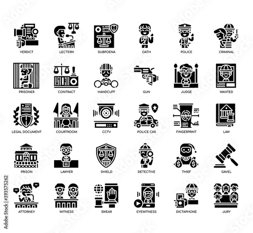 Set of Law and Justice thin line and pixel perfect icons for any web and app project.