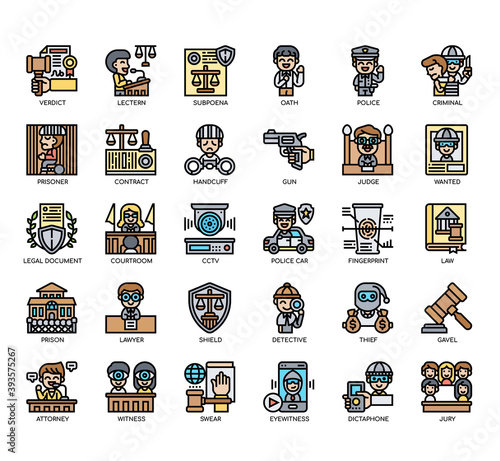 Set of Law and Justice thin line and pixel perfect icons for any web and app project.