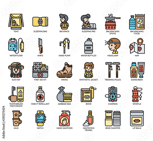 Set of Backpacker thin line and pixel perfect icons for any web and app project.