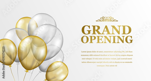 Grand opening elegant luxury with flying 3d golden and silver transparent balloon party celebration