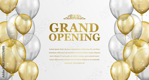 Grand opening elegant luxury with flying 3d golden and silver transparent balloon party celebration