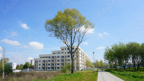 POZNAN, POLAND - May 13, 2017: Foopath next to apartment building photo