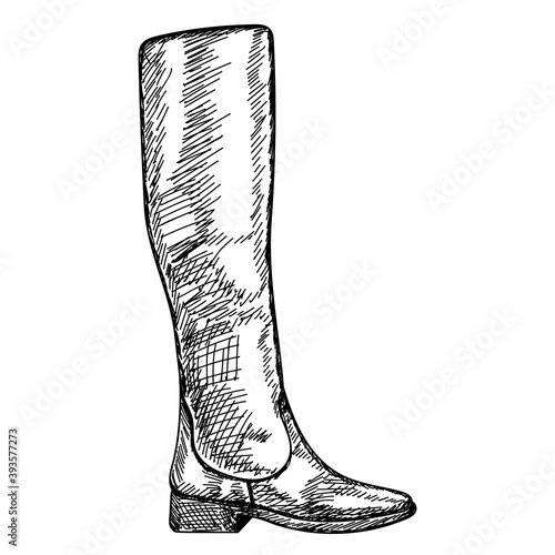 isolated hand drawn, sketch of winter women's boots