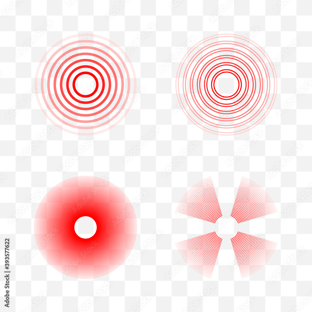 Set of red pain circles. Vector pain sign on white background. Set of red pain circles. Vector pain sign on white background.