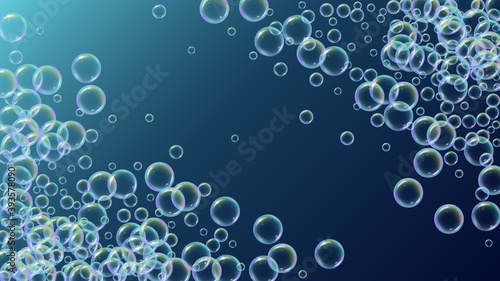 Foam party background with shampoo and soap suds bubbles.