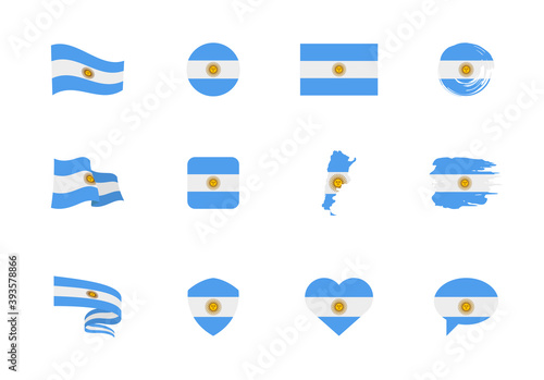 Flags of Argentina - flat collection. Flags of different shaped twelve flat icons.