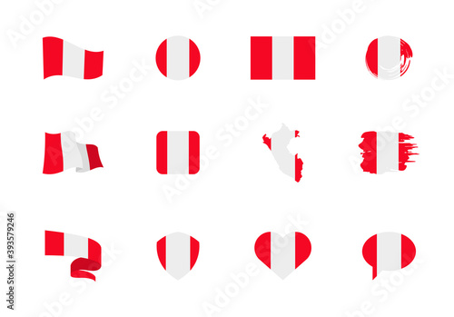Flags of Peru - flat collection. Flags of different shaped twelve flat icons.