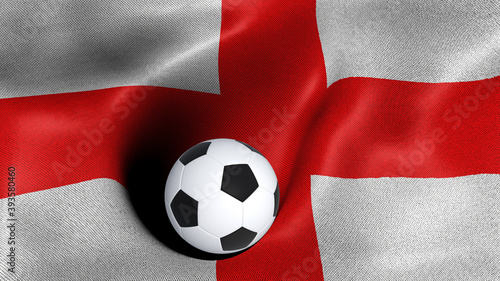 3D rendering of the flag of England with a soccer ball