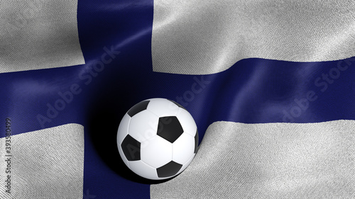 3D rendering of the flag of Finland with a soccer ball