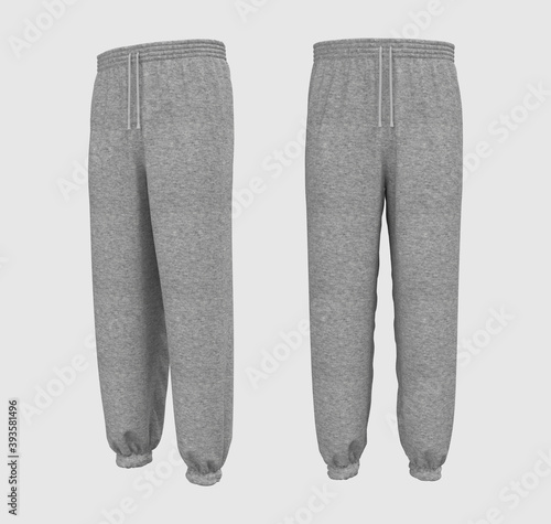 Blank joggers mockup, front and side views. Sweatpants. 3d rendering, 3d illustration.