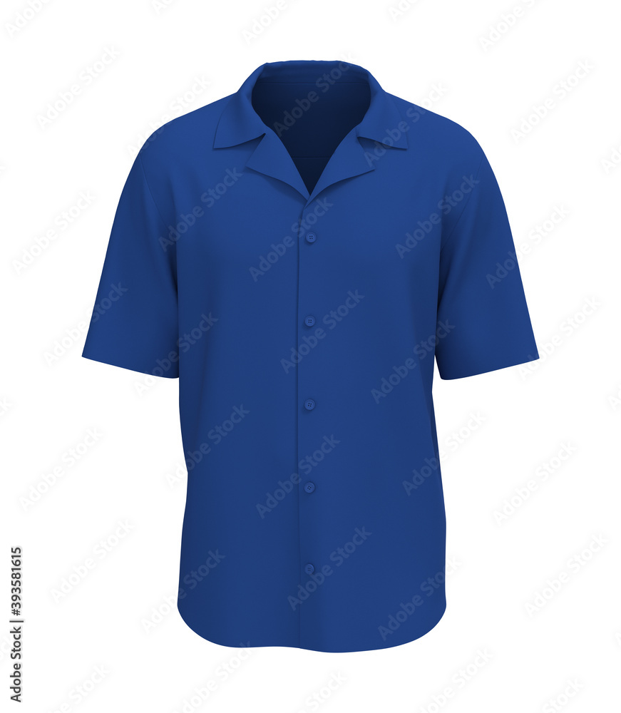 Short sleeve camp shirt mockup. 3d rendering, 3d illustration Short sleeve camp shirt mockup. 3d rendering, 3d illustration