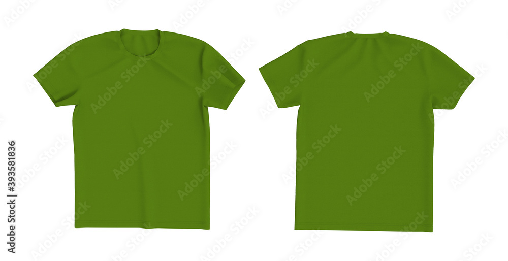 men's short sleeve t-shirt mockup in front, and back views, design presentation for print, 3d illustration, 3d rendering men's short sleeve t-shirt mockup in front, and back views, design presentation for print, 3d illustration, 3d rendering