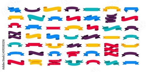 Big set of ribbons. Vector cliparts isolated on white background. Multicolor flat ribbons collection.