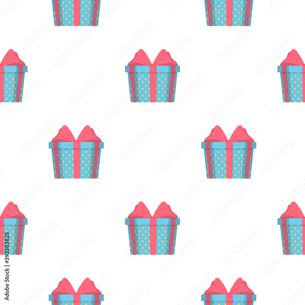 Seamless pattern with a gift. Background with a gift box. Suitable for backgrounds, cards and wrapping paper. Good on the topic of New Years, birthday and Valentine's Day. Vector.