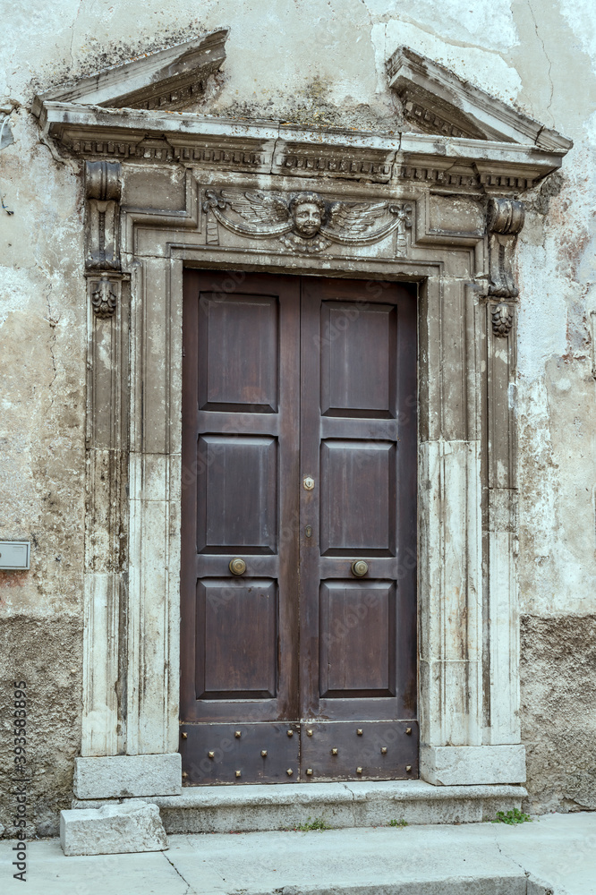 marble monumental Reinassance portal, Pescocostanzo, Abruzzo, Italy