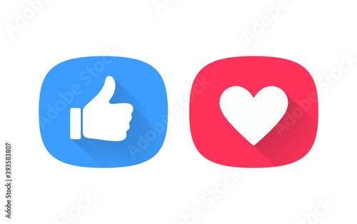 Thumb up and heart icon. Vector like and love icon. Ready like and favorites button design for use in UI.