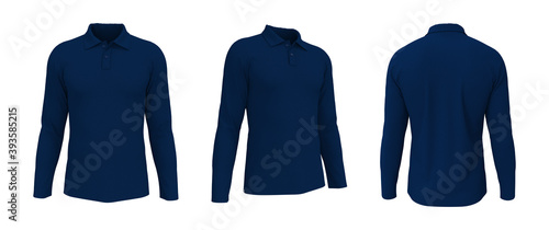 Foto Blank collared shirt mockup, front, side and back views, tee design presentation