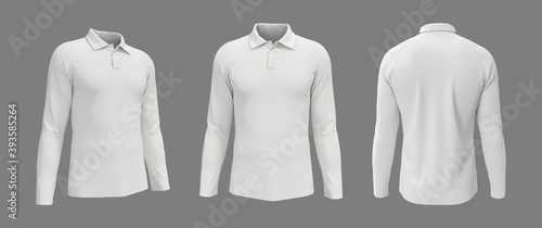 Foto Blank collared shirt mockup, front, side and back views, tee design presentation