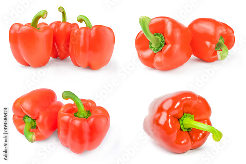 Set of red bell peppers on a isolated white background